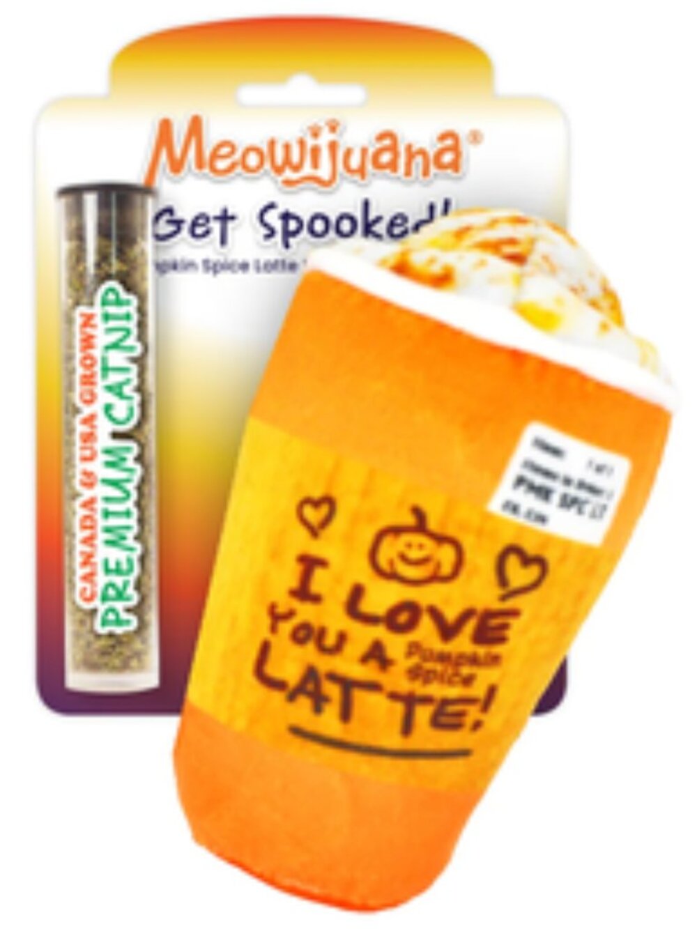 NWT-Meowijuana Refillable Get Spooked I Love You A Latte Cat Plush Toy w/ Catnip
